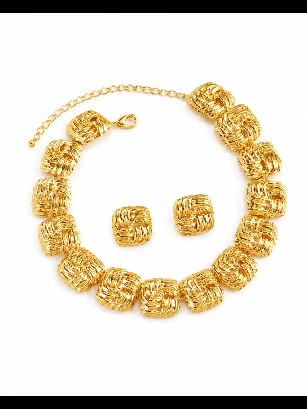 Gold Knot Statement Necklace and Stud Earrings Set